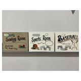 LOT OF 3 WOOD WALL DECOR PLAQUES - 16" X 12"