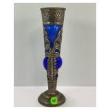 COBALT BLUE HAND HAMMERED VASE - 10" TALL