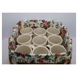 1998 LONGABERGER BASKET WITH 9 LONGABERGER POTTERY