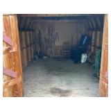 CONTENTS OF OUTSIDE STORAGE SHED. FENCING,
