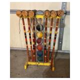 VINTAGE CROQUET SET WITH STORAGE RACK