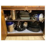 CONTENTS OF CABINET IN KITCHEN - STOCK POTS,
