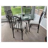WROUGHT IRON GLASS TOP PATIO SET WITH 4 CHAIRS -