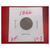 1866 SILVER THREE CENT PIECE