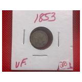 1853 SILVER THREE CENT PIECE