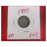 1851 SILVER THREE CENT PIECE