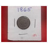 1865 SILVER THREE CENT PIECE