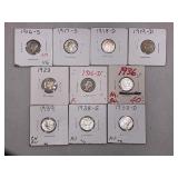 LOT OF 10 MERCURY HEAD SILVER DIMES