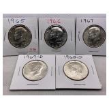 LOT OF 5 40% SILVER KENNEDY HALF DOLLARS