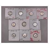 LOT OF 10 MERCURY HEAD SILVER DIMES
