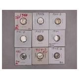 LOT OF 9 MERCURY HEAD & ROOSEVELT SILVER DIMES