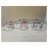 LOT OF 3 PYREX GLASS MEASURING CUPS - 1, 2 & 4 CUP