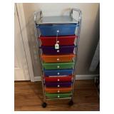 10 DRAWER ROLL AROUND STORAGE BIN -38" X 13" X 15"