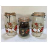 LOT OF 3 MUSHROOM VEGGIE GLASS CANISTER SET