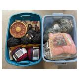 LOT OF 2 PLASTIC STORAGE TOTES FULL OF YARN
