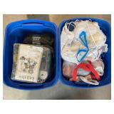 LOT OF 2 PLASTIC STORAGE TOTES FULL OF YARN