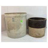 ONE & TWO GALLON PRIMITIVE STONEWARE CROCKS