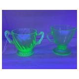 HAZEL ATLAS URANIUM VASELINE GLASS CREAM & SUGAR