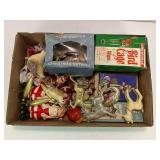 VINTAGE CHRISTMAS ORNAMENTS, CANDLES, BIRD CAGE