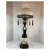ANTIQUE LAMP WITH MILK GLASS GLOBE