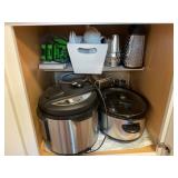 CONTENTS OF CABINET IN KITCHEN - INSTAPOT, CROCK