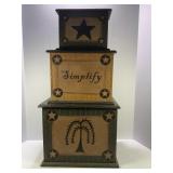 SET OF 3 DECORATIVE WOOD STORAGE BOXES WITH LIDS -