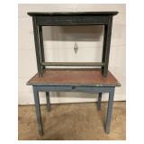 ENAMELWARE TOP TABLE WITH DRAWER AND WOOD SIDE