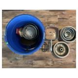 TUB FULL OF POTS AND PANS, STAINLESS STEEL NESTING