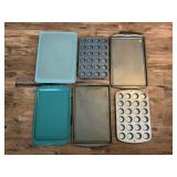 LARGE LOT OF BAKING SHEETS, CAKE CARRIER AND MORE