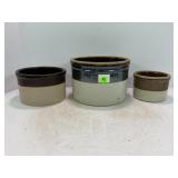 LOT OF THREE SMALL PRIMITIVE STONEWARE CROCKS