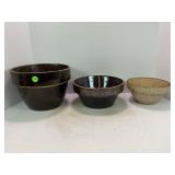 LOT OF 3 PRIMITIVE STONEWARE CROCK PLANTERS