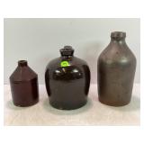 LOT OF 3 SMALL PRIMITIVE STONEWARE CROCK WHISKEY