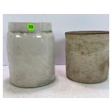 1/2 GALLON CROCK & 1 GALLON PRIMITIVE STONEWARE