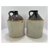LOT OF 2 PRIMITIVE STONEWARE WHISKEY JUGS