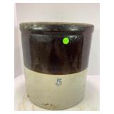 5 GALLON CROWN PRIMITIVE STONEWARE CROCK