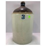 3 GALLON PRIMITIVE STONEWARE CROCK WHISKEY JUG