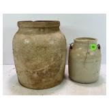 LOT OF 2 PRIMITIVE STONEWARE CROCK CANNING JARS -