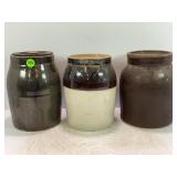 LOT OF 3 PRIMITIVE STONEWARE CROCK CANNING JARS -