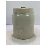 2 QT PRIMITIVE STONEWARE CROCK CANNING JAR W/LID