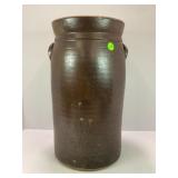 FOUR GALLON PRIMITIVE STONEWARE CROCK BUTTER CHURN
