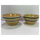 BANDED PRIMITIVE STONEWARE CROCK NESTING BOWLS -