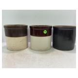 LOT OF 3 PRIMITIVE STONEWARE 1/2 GALLON CROCKS