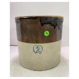 2 GALLON HEART PRIMITIVE STONEWARE CROCK