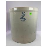 5 GALLON CROWN PRIMITIVE STONEWARE CROCK