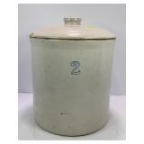 2 GALLON PRIMITIVE STONEWARE CROCK WITH LID