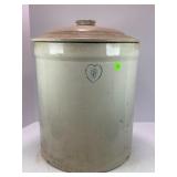 6 GALLON HEART PRIMITIVE STONEWARE CROCK WITH