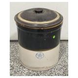8 GALLON STAR PRIMITIVE STONEWARE CROCK WITH LID