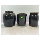LOT OF 3 PRIMITIVE STONEWARE CROCK CANNING JARS -