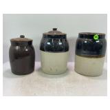 LOT OF 3 PRIMITIVE STONEWARE CROCK CANNING JARS -