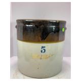 5 GALLON CROWN PRIMITIVE STONEWARE CROCK